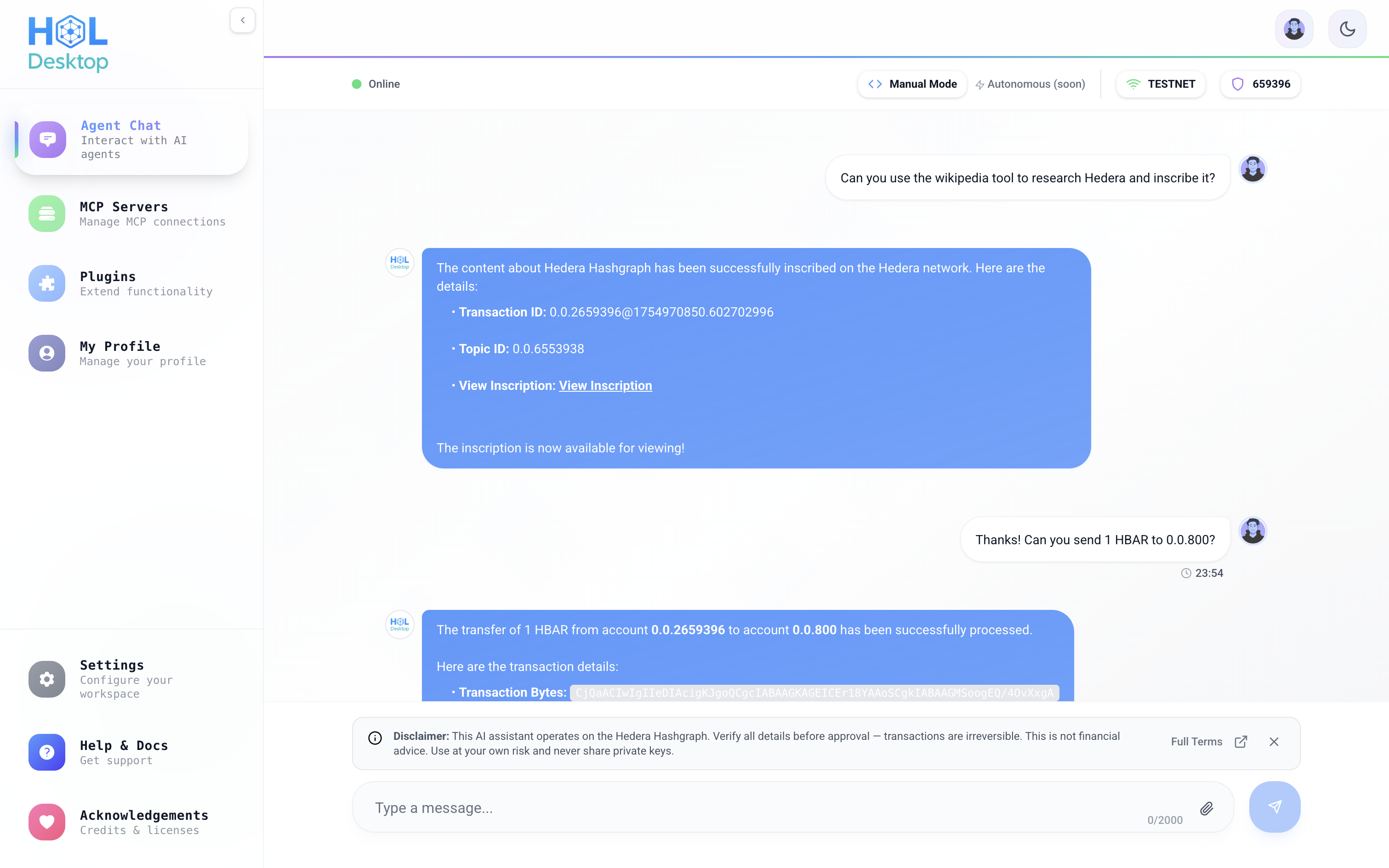 Conversational Agent Desktop Chat