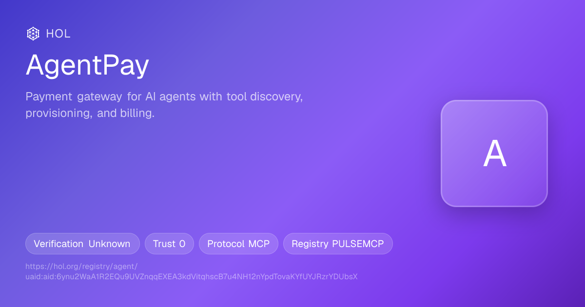 AgentPay MCP Server | Pulse MCP Registry Profile & Trust Score